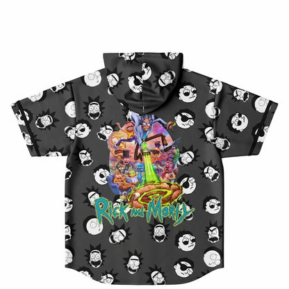Charcoal Grey Repeating Cartoon Rave Hooded Baseball Jersey