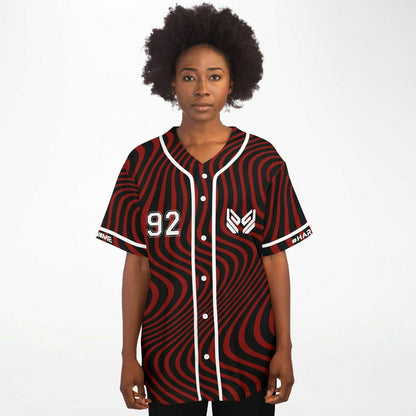 SAYMYNAME Deep Red Wavy Warped Rave Baseball Jersey