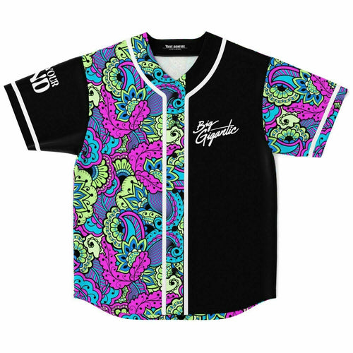 Big Gigantic Black Psychedelic Paisley Rave Baseball Jersey