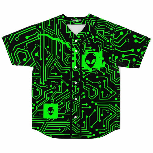 Neon Green Circuit Board Rave Baseball Jersey