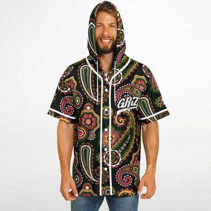 GRiZ Black Classic Paisley Rave Hooded Baseball Jersey