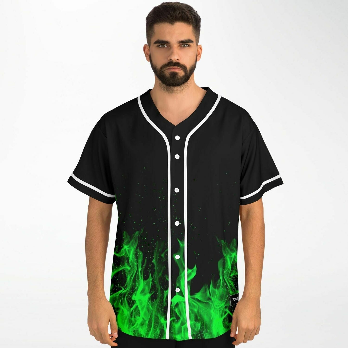 Black Green Flames Rave Baseball Jersey