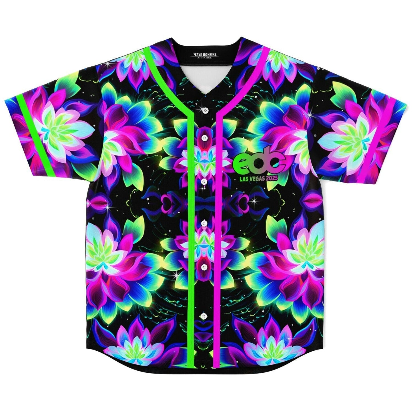 EDC Las Vegas 2025 Black Kaleidoscopic Glowing Rave Baseball Jersey