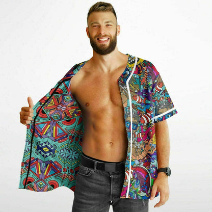 Teal Kaleidoscope Doodle Reversible Baseball Jersey