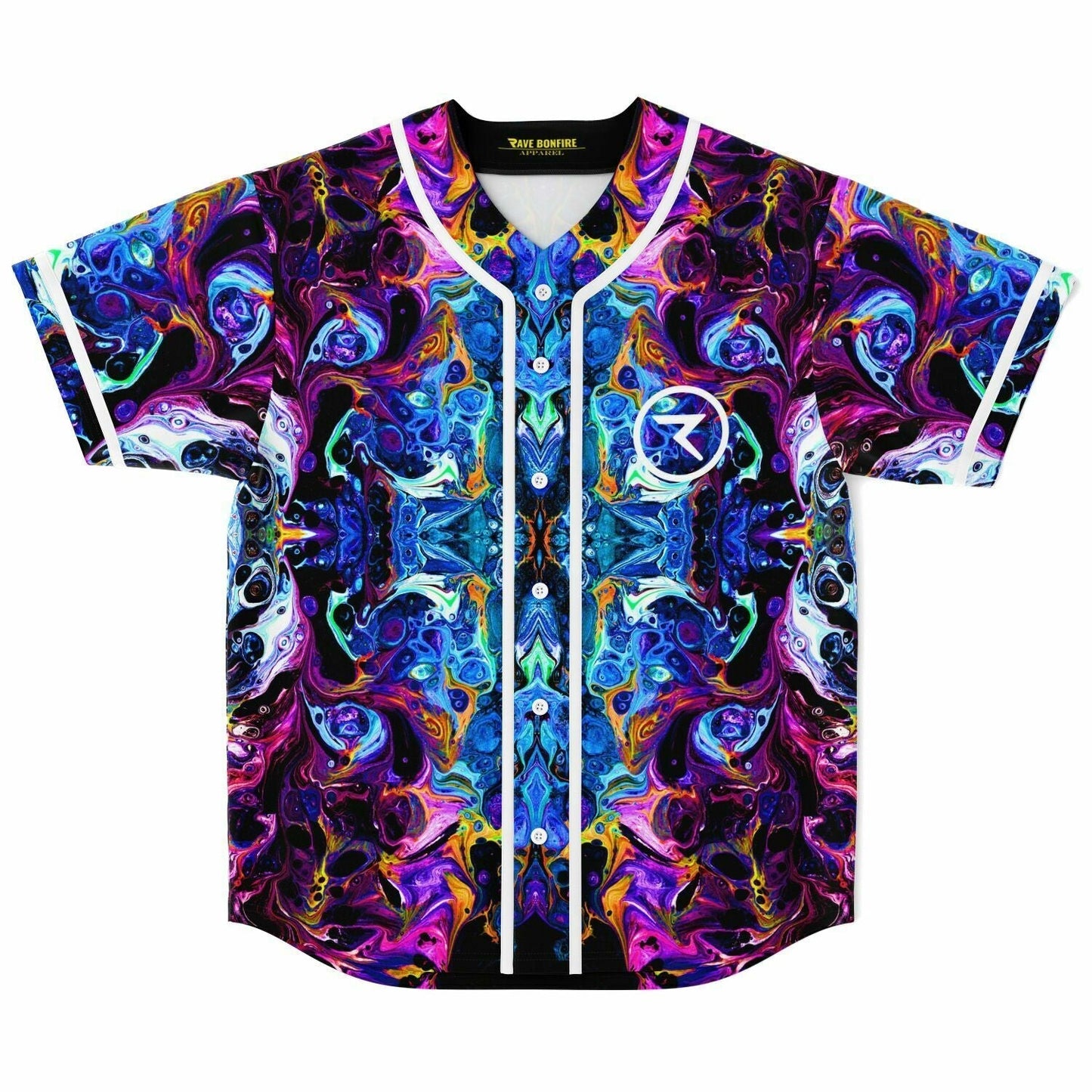 Vivid Purple Kaleidoscopic Mirrored Rave Baseball Jersey