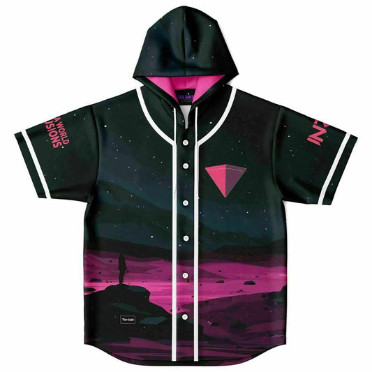 Dark Teal Minimalist Night Rave Hooded Baseball Jersey