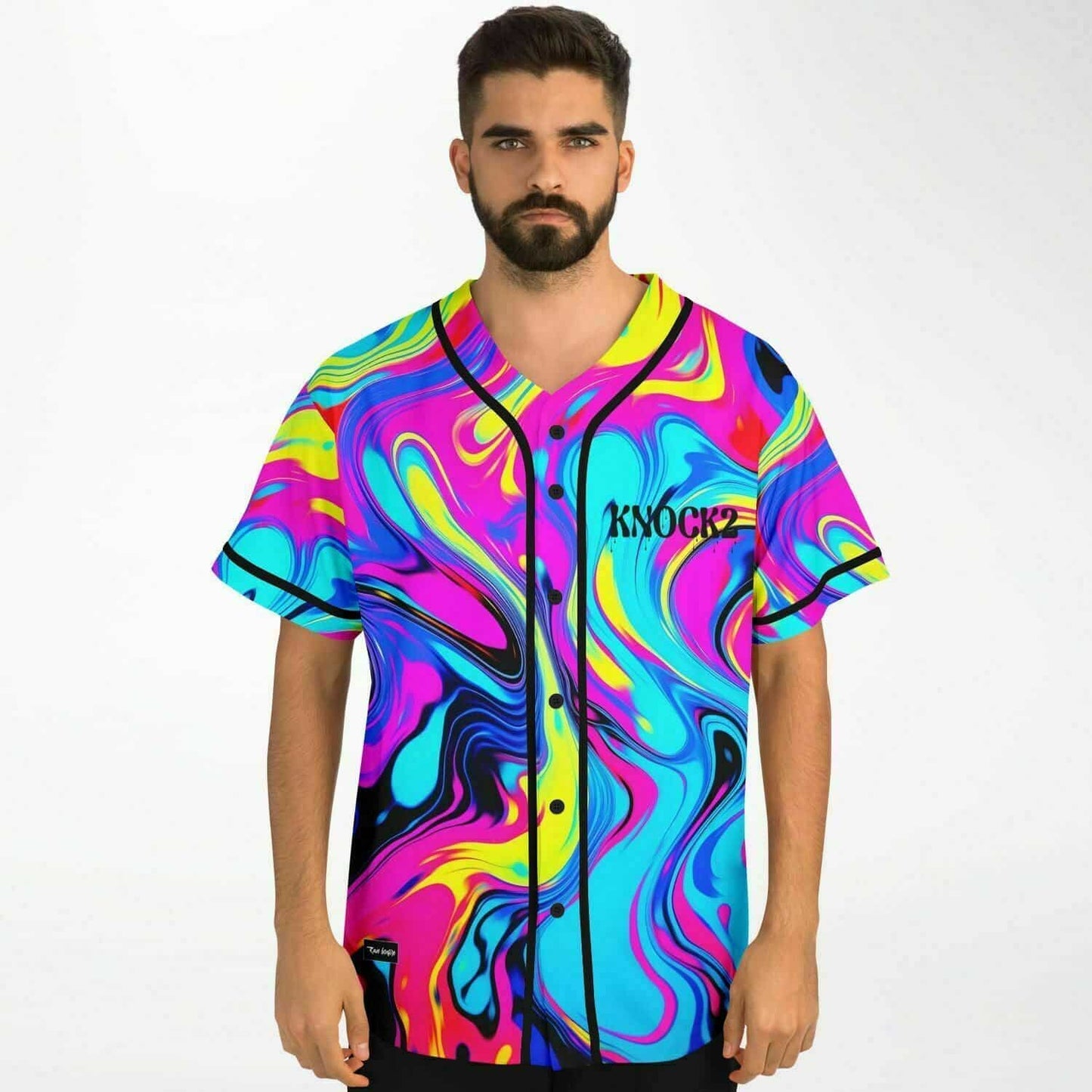 Knock2 Vivid Pink Psychedelic Marbled Rave Baseball Jersey