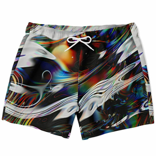 Black Abstract Glitchy Rave Swim Trunks