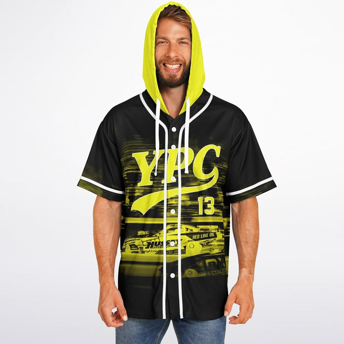 Black Motion Blurred Rave Hooded Baseball Jersey