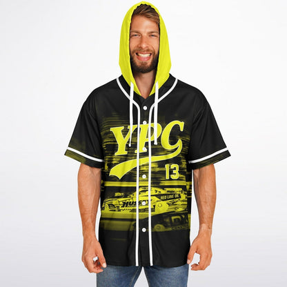 Black Motion Blurred Rave Hooded Baseball Jersey