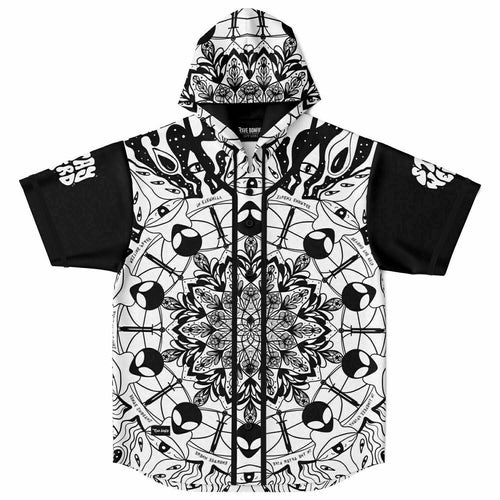 Black White Kaleidoscope Rave Hooded Baseball Jersey