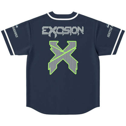 Excision Navy Blue Green Grey Rave Baseball Jersey