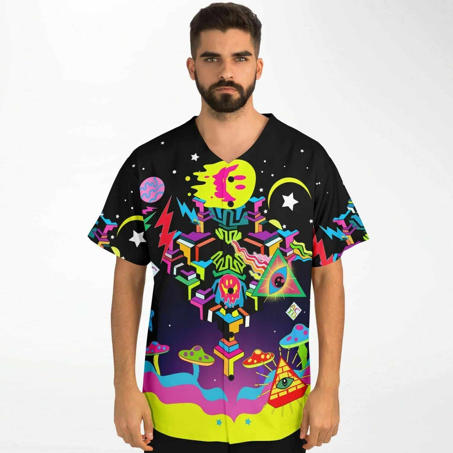 Black Night Psychedelic Cosmic Rave Baseball Jersey