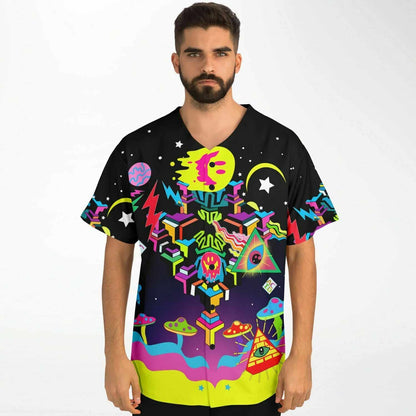 Black Night Psychedelic Cosmic Rave Baseball Jersey