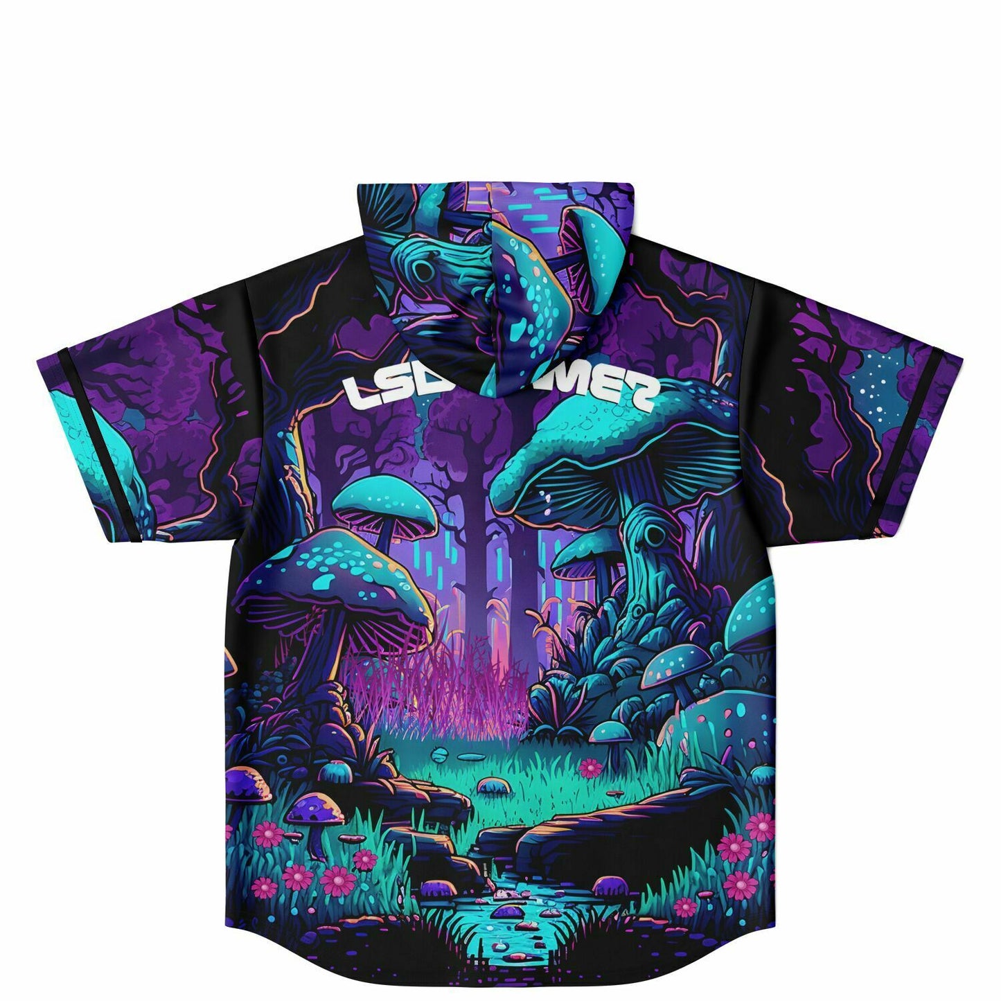LSDREAM Deep Purple Psychedelic Glowing Rave Hooded Baseball Jersey
