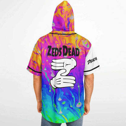 Zeds Dead White Melting Liquid Rave Hooded Baseball Jersey