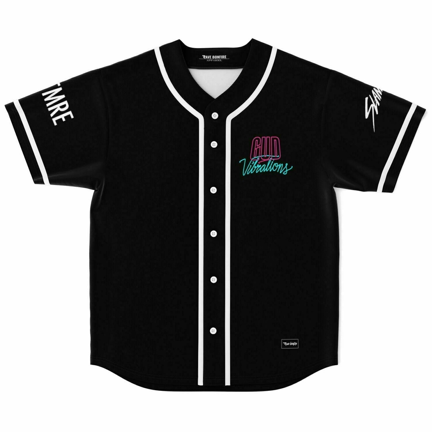 GUD Vibrations Black Body Neon Label Rave Baseball Jersey