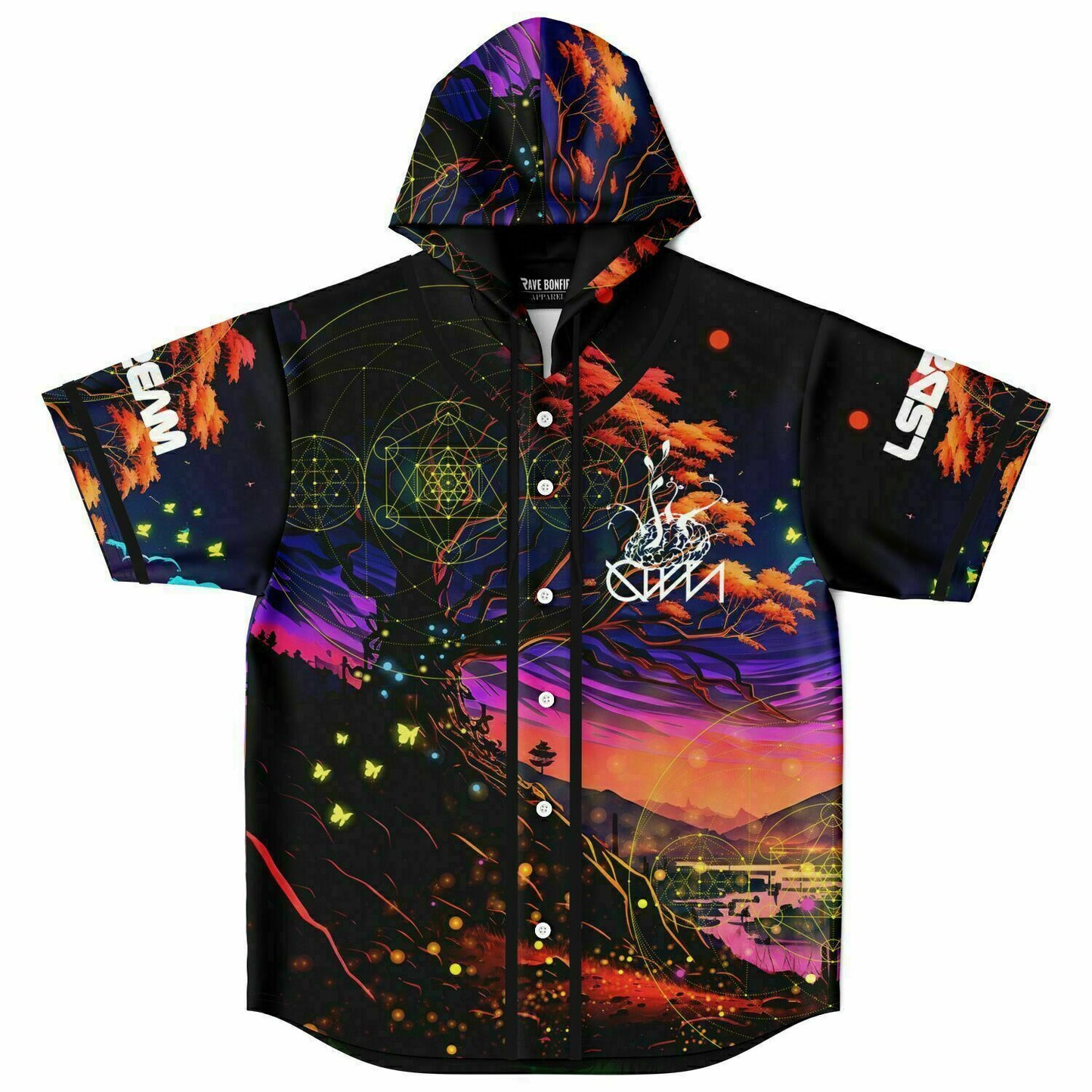 LSDREAM Black Psychedelic Surreal Rave Hooded Baseball Jersey