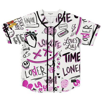 YUNGBLUD White Hand Drawn Rave Baseball Jersey