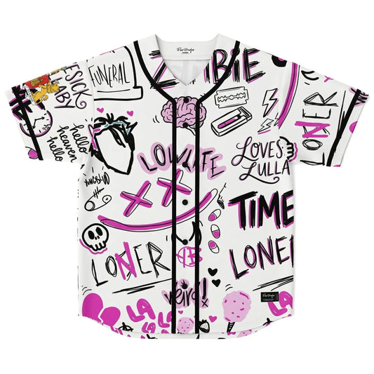 YUNGBLUD White Hand Drawn Rave Baseball Jersey