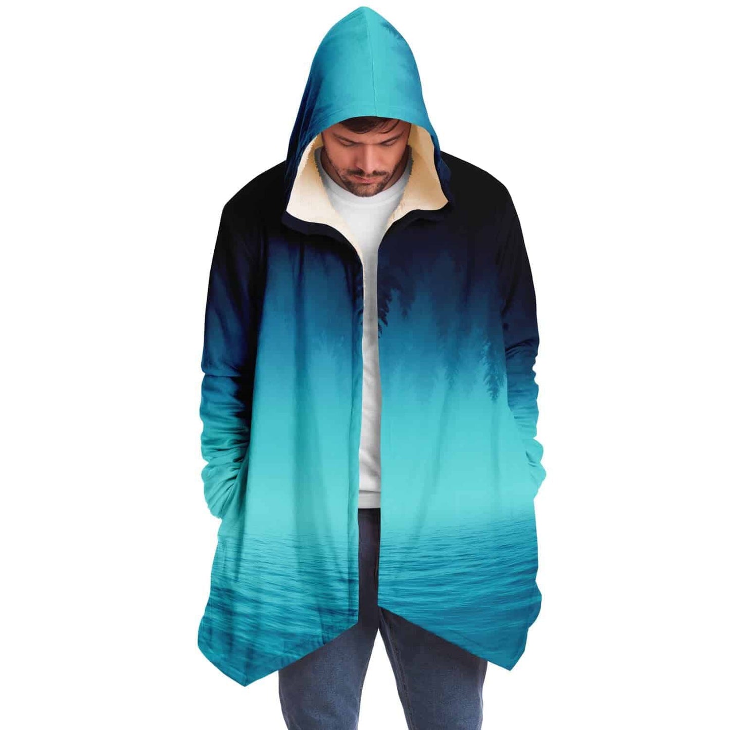 Navy Turquoise Misty Silhouetted Rave Cloak