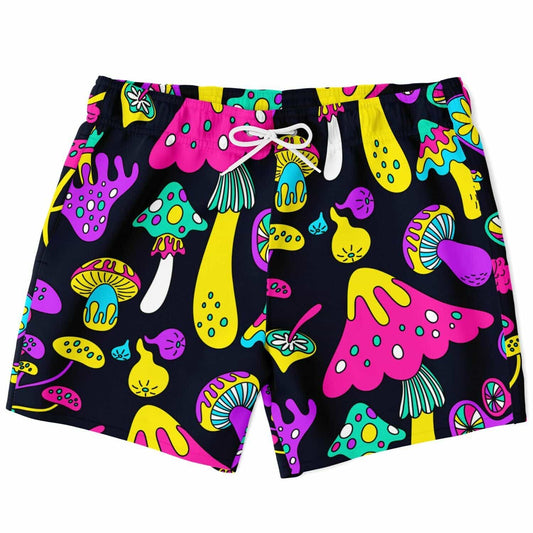 Dark Navy Psychedelic Mushrooms Rave Swim Trunks