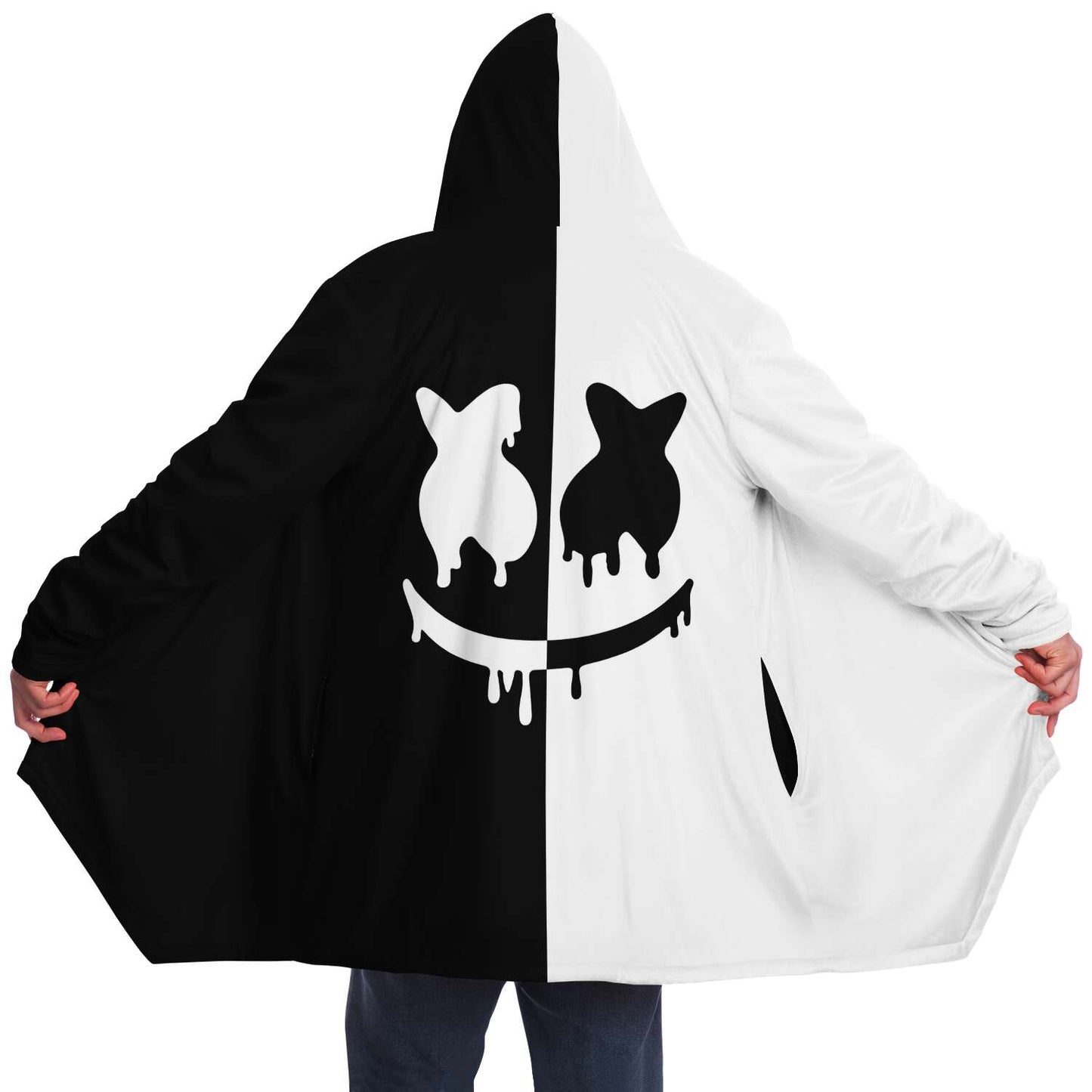 Marshmello Black White Dripping Smiley Rave Cloak