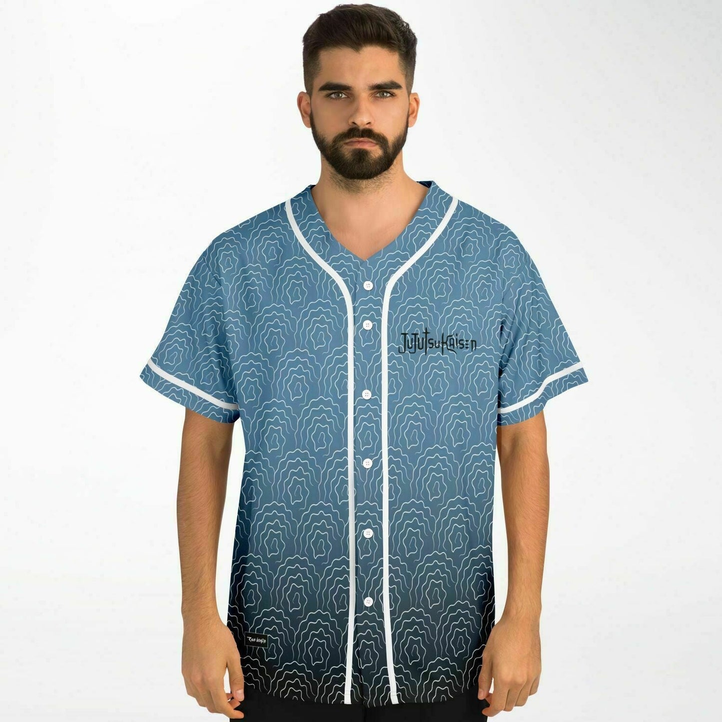 Steel Blue Abstract Topographic Rave Baseball Jersey