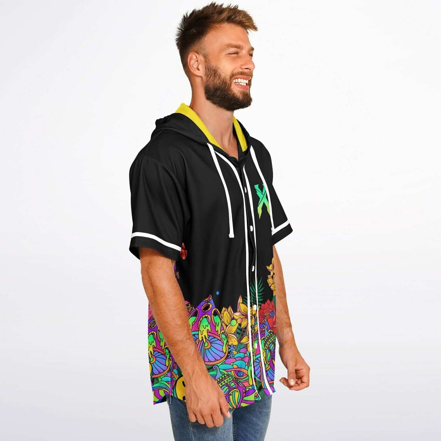 Excision Black Psychedelic Garden Rave Hooded Baseball Jersey