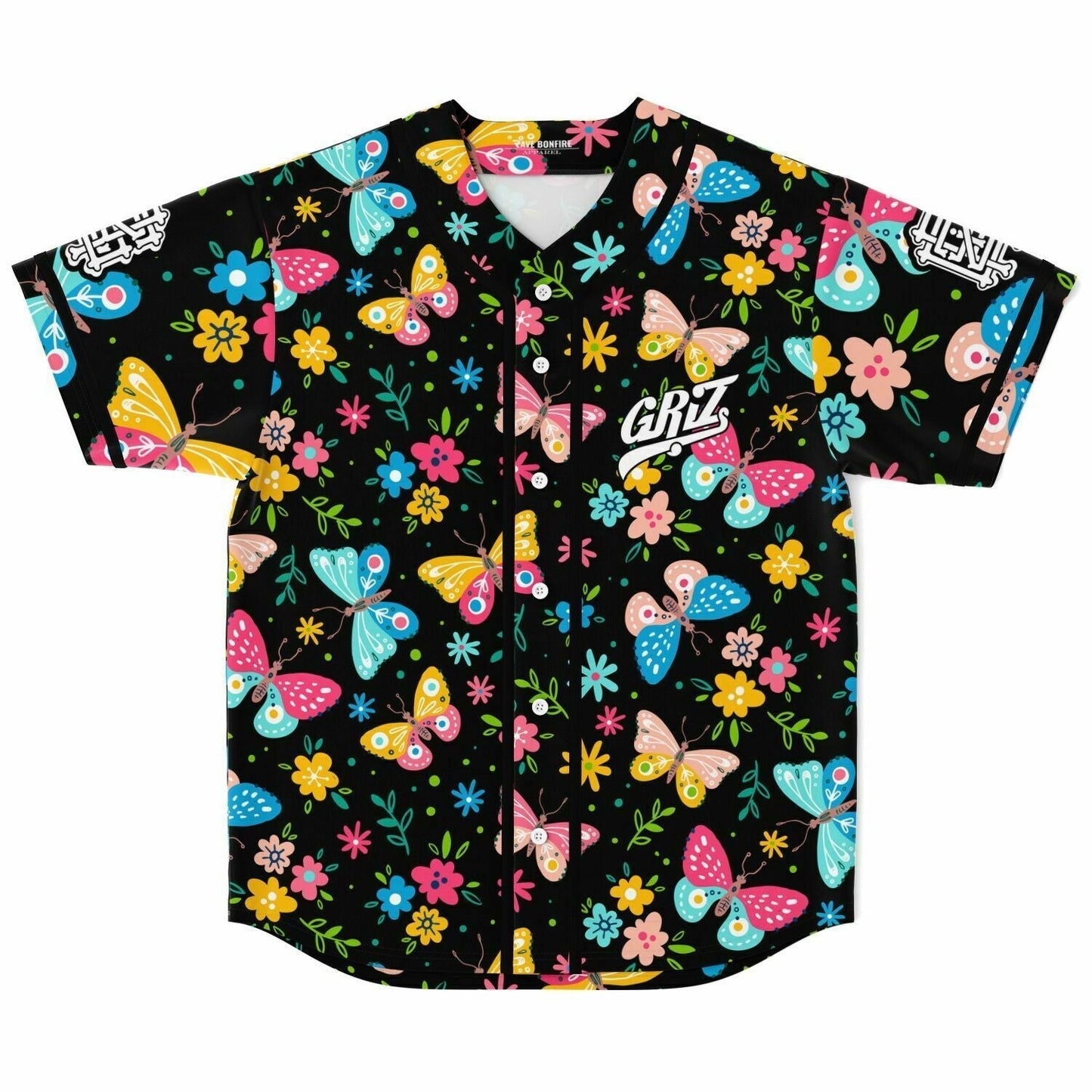GRiZ Black Colorful Butterflies Rave Baseball Jersey