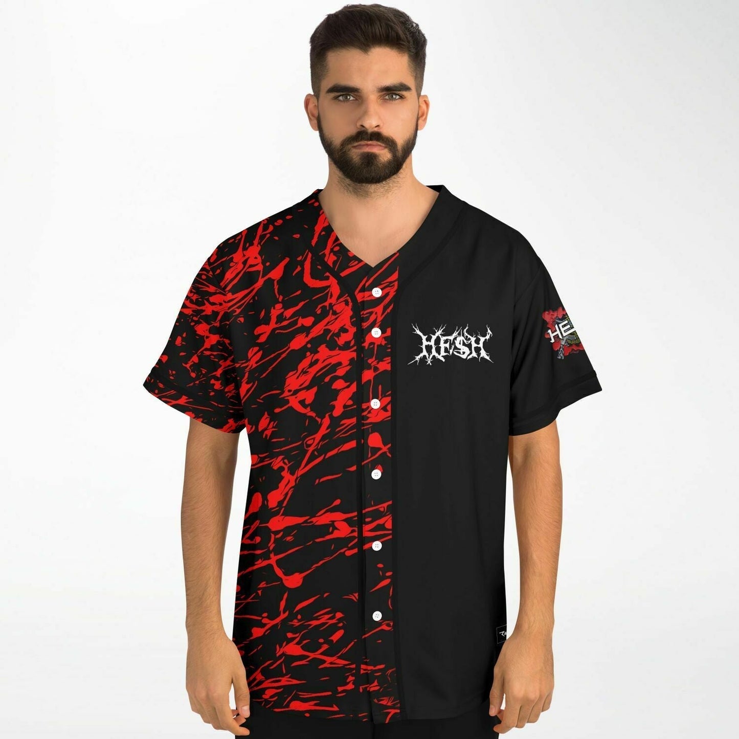 HESH Black Red Paint Rave Baseball Jersey
