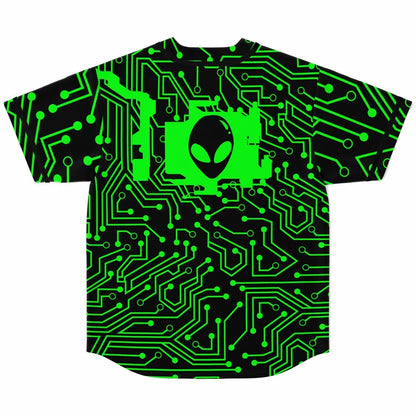 Neon Green Circuit Board Rave Baseball Jersey