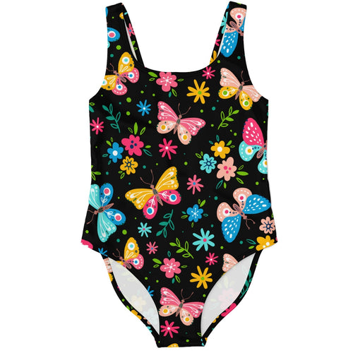Black Butterflies Flowers Rave Swimsuit