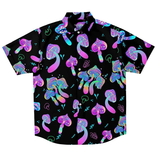 Magic Mushrooms short sleeve button down shirt