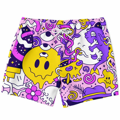 Pink Cartoon Doodle Rave Swim Trunks