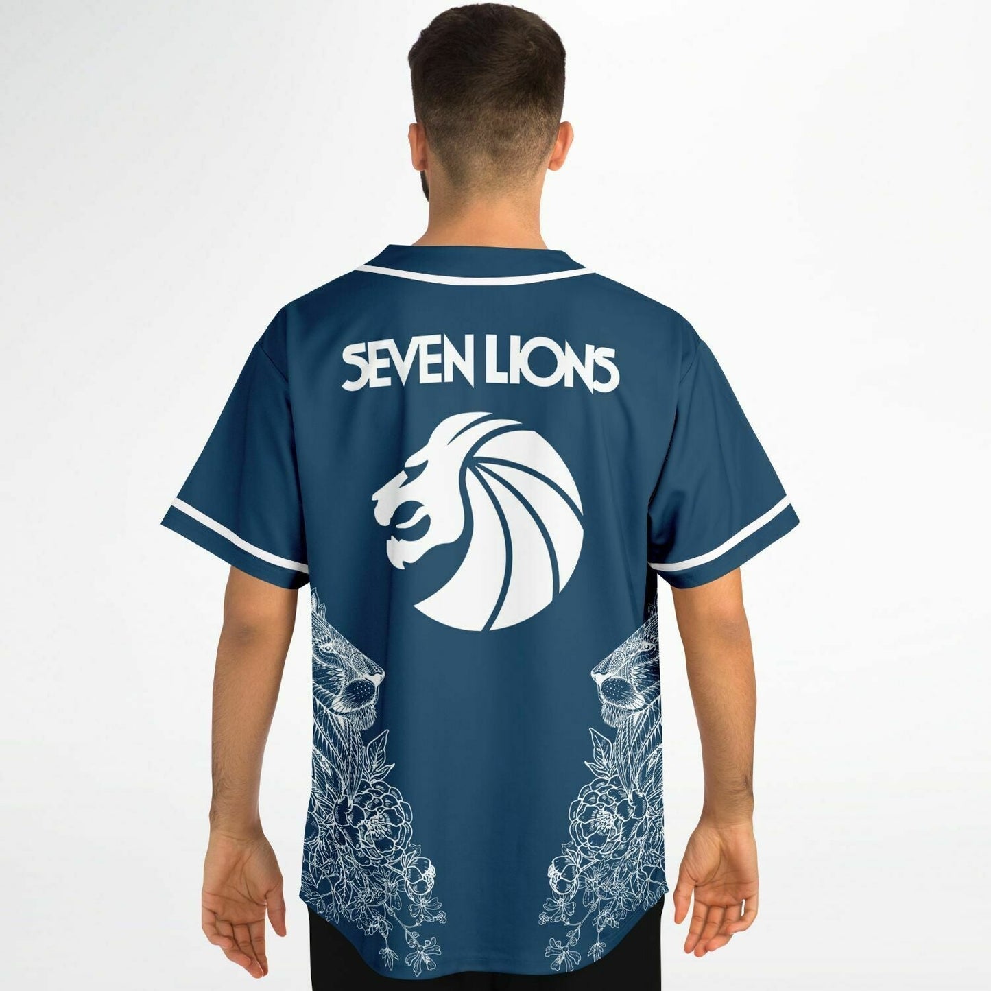 Seven Lions Navy Blue Detailed White Rave Baseball Jersey