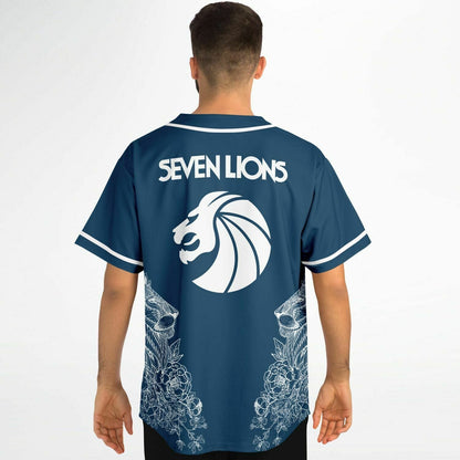 Seven Lions Navy Blue Detailed White Rave Baseball Jersey