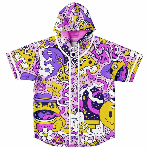 Pastel Pink Trippy Cartoon Rave Hooded Baseball Jersey