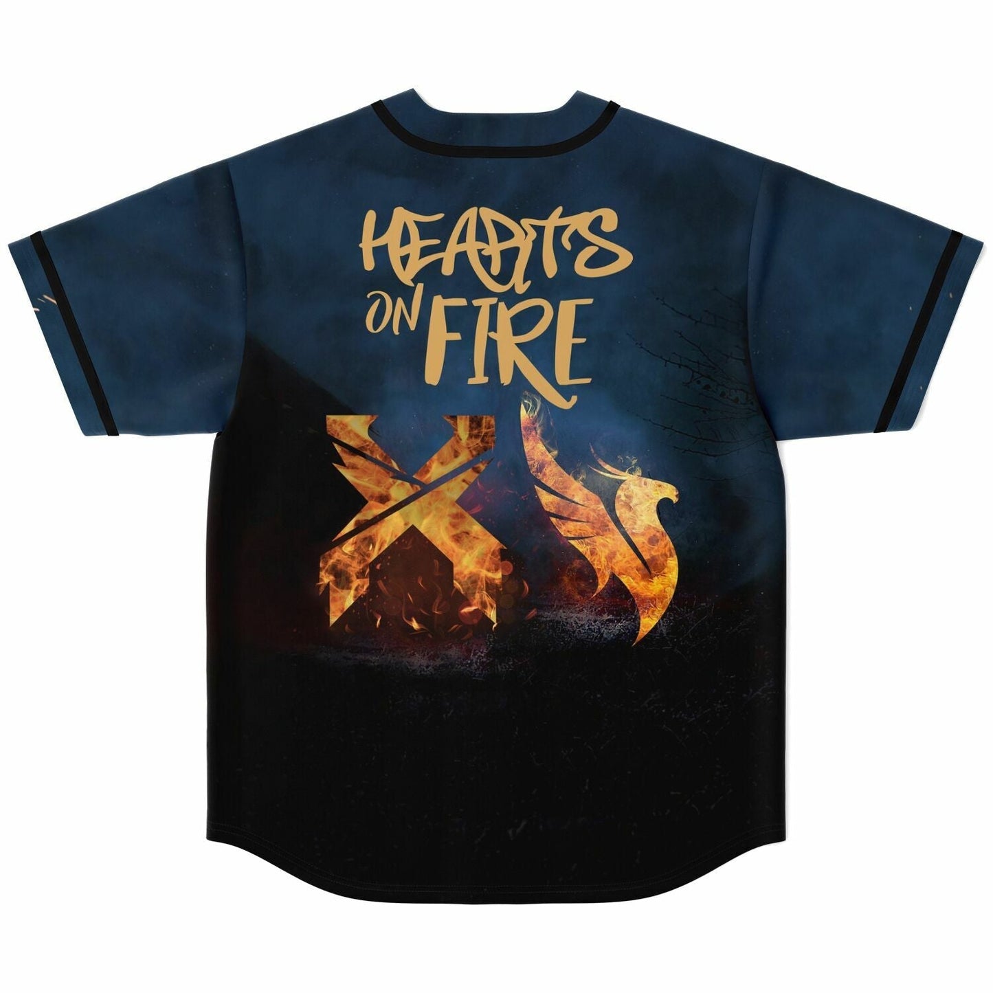 Dark Navy Glowing Fiery Rave Baseball Jersey