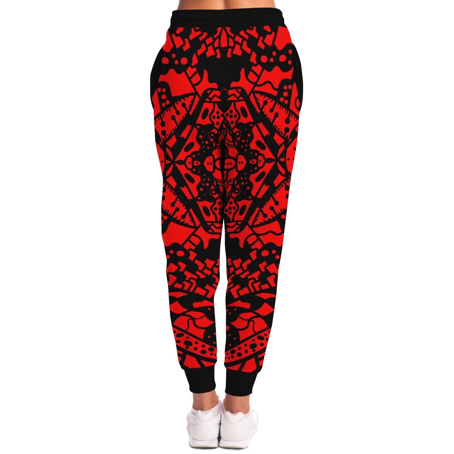 Bright Red Symmetrical Tribal Rave Joggers
