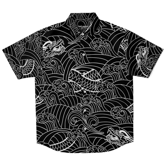 Asian Black button-down short sleeve shirt