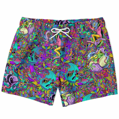 — Teal Dense Psychedelic Rave Swim Trunks