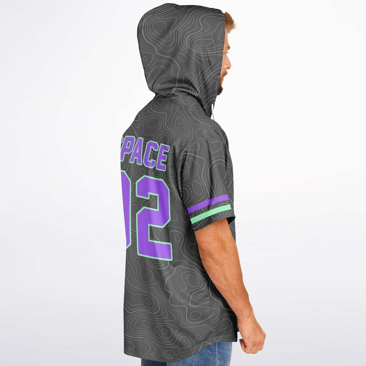 Space 92 Charcoal Topographic Contour Rave Hooded Baseball Jersey