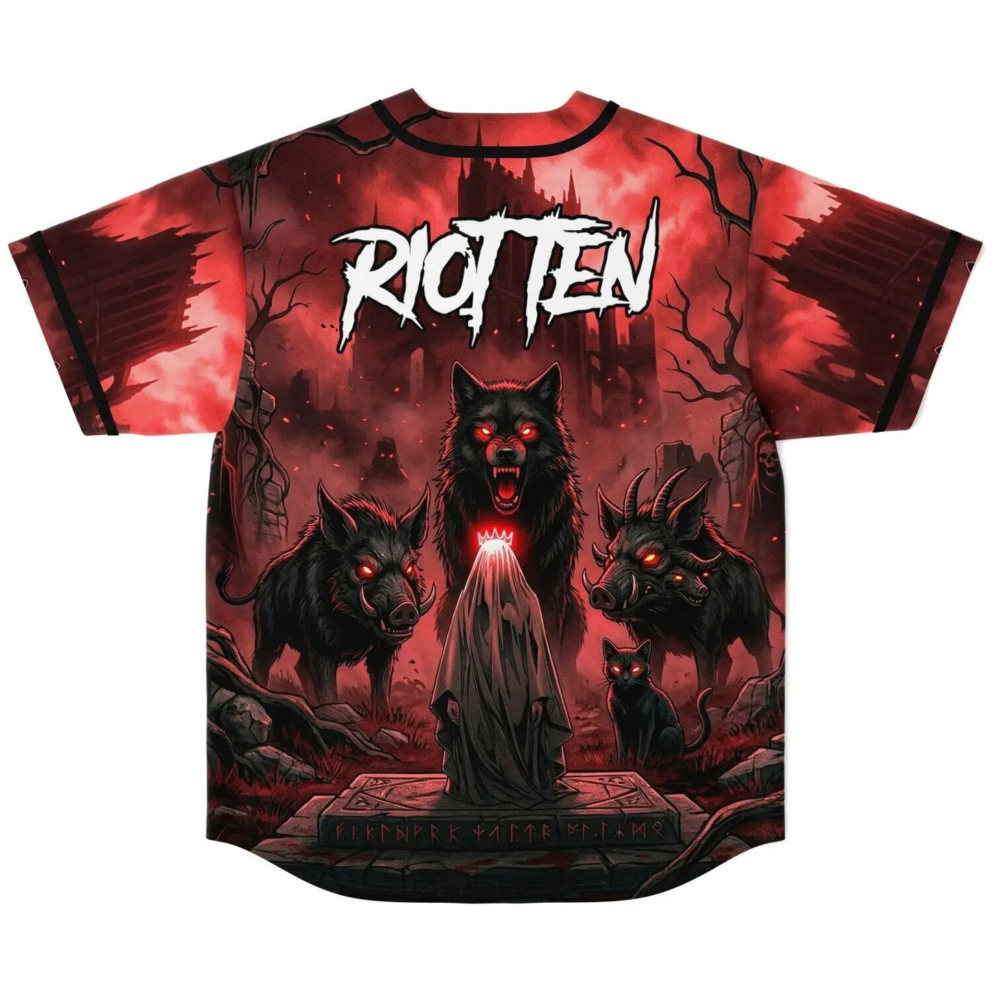 Riot Ten Red Black Dark Fantasy Rave Baseball Jersey