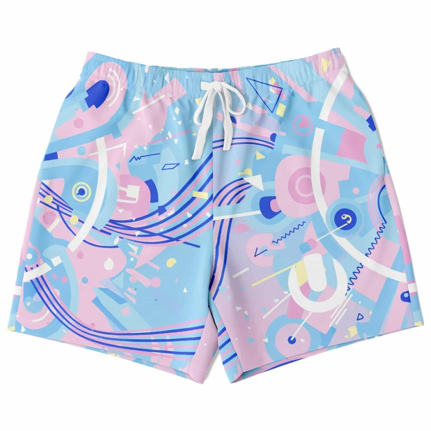 Baby Blue Abstract Memphis Rave Swim Trunks