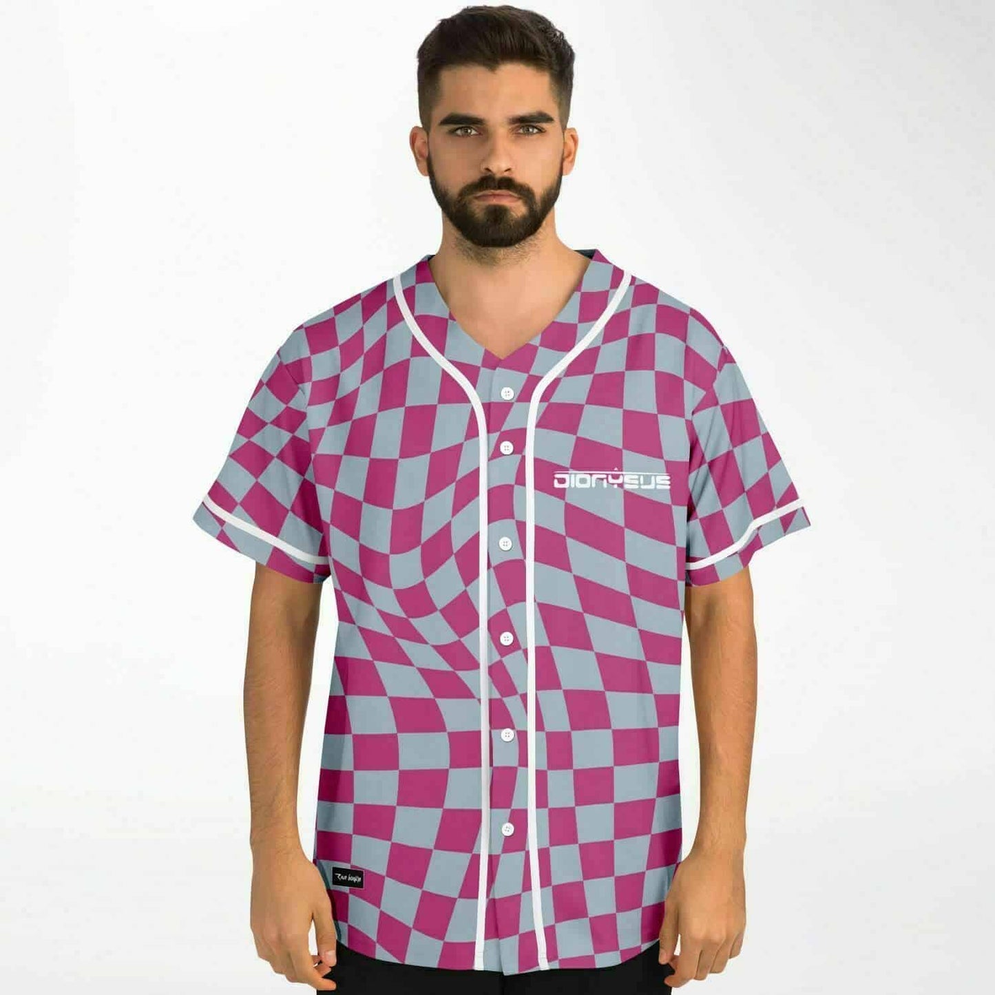 Dionysus Pink Warped Checkerboard Rave Baseball Jersey