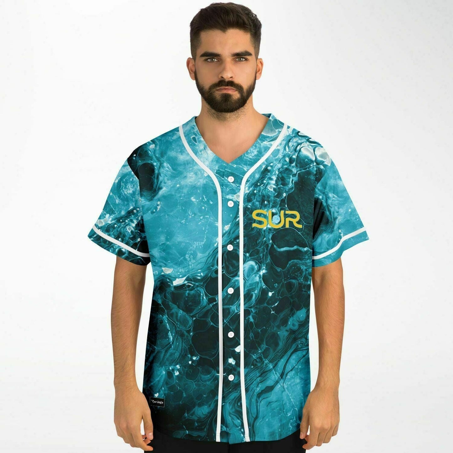 Teal Swirling Marbled Rave Baseball Jersey