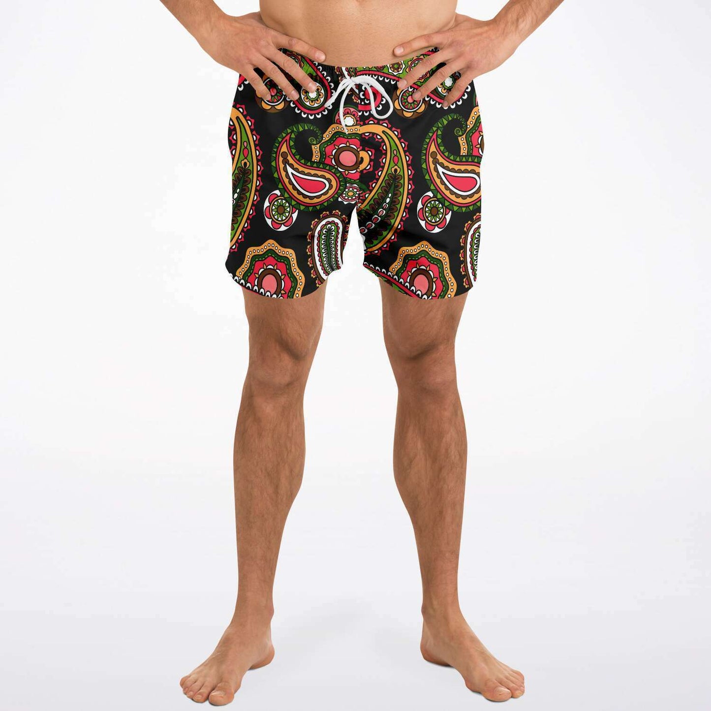 Black Paisley Rave Swim Trunks