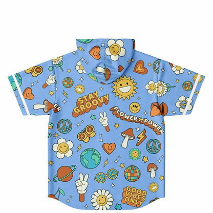 Sky Blue Retro 70S Rave Hooded Baseball Jersey