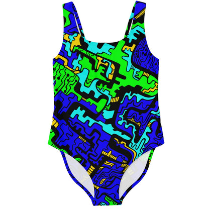 Royal Blue Abstract Squiggly Rave Swimsuit